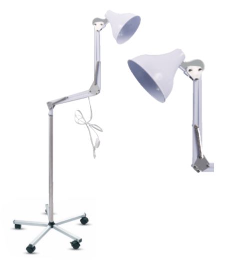 Examination Lamp complete with Halogen Bulb (Chrome plated steel tubing. Foldable stainless steel base with 5 castors)